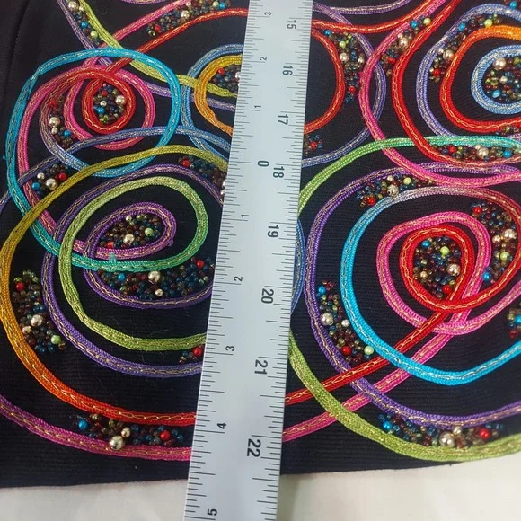 ANAGE Black Cotton Jacket Women's L Colorful Swirl Beaded‎ Embroidery Full Zip